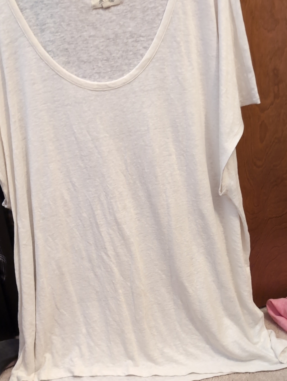 Madewell Linen Blend High Low White Scoop-Neck Tunic Top 3x